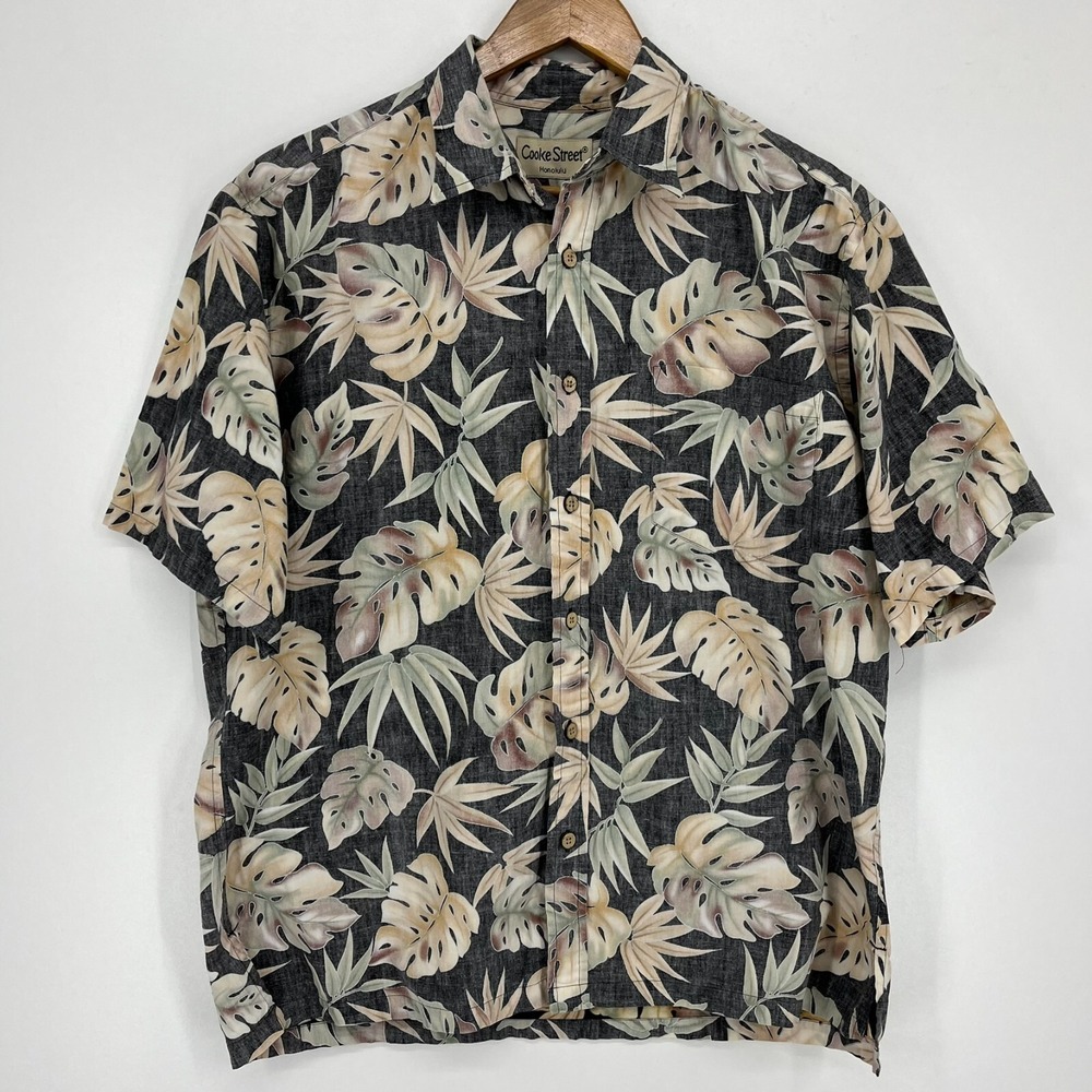 Cooke Street Honolulu Mens M Tropical Monstera Palm Leaf Cotton Aloha Shirt